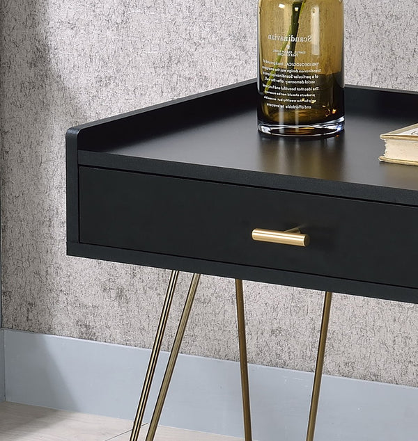 ORE International 23.5 Allen Mid-Century Accent Table with Copper Hairpin Legs and Slim Storage Drawer FF-0707BK