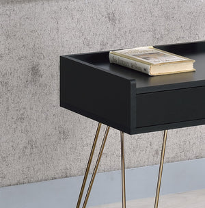 ORE International 23.5 Allen Mid-Century Accent Table with Copper Hairpin Legs and Slim Storage Drawer FF-0707BK
