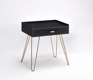 ORE International 23.5 Allen Mid-Century Accent Table with Copper Hairpin Legs and Slim Storage Drawer FF-0707BK