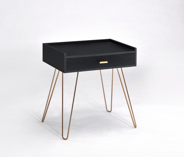 ORE International 23.5 Allen Mid-Century Accent Table with Copper Hairpin Legs and Slim Storage Drawer FF-0707BK