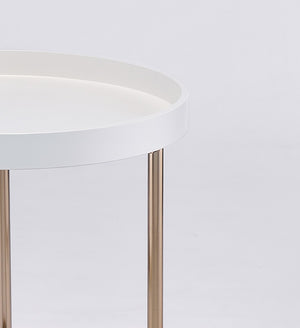 ORE International 21.75 Inch White Round Tray Top Side Table with Copper Chrome Legs Mid-Century Modern FF-2058WH