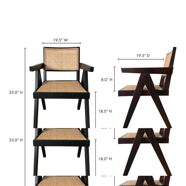 Moe's Home Takashi Chair - Elegant Mid-century Design Set Of 2, Solid Elm & Natural Rattan For Timeless Style Brown Solid Elm,Rattan Seat And Back Fg-1022-20