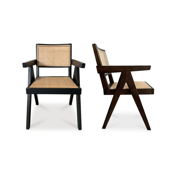 Moe's Home Takashi Chair - Elegant Mid-century Design Set Of 2, Solid Elm & Natural Rattan For Timeless Style Brown Solid Elm,Rattan Seat And Back Fg-1022-20