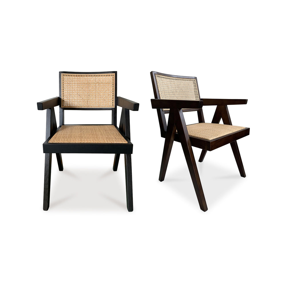 Moe's Home Takashi Chair - Elegant Mid-century Design Set Of 2, Solid Elm & Natural Rattan For Timeless Style Brown Solid Elm,Rattan Seat And Back Fg-1022-20