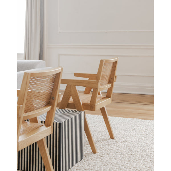 Moe's Home Takashi Chair Set Of 2 - Timeless Mid-century Design With Solid Elm Frame And Rattan Accents Natural Solid Elm Wood,Rattan Seat And Back Fg-1022-24