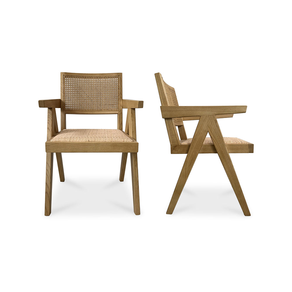 Moe's Home Takashi Chair Set Of 2 - Timeless Mid-century Design With Solid Elm Frame And Rattan Accents Natural Solid Elm Wood,Rattan Seat And Back Fg-1022-24
