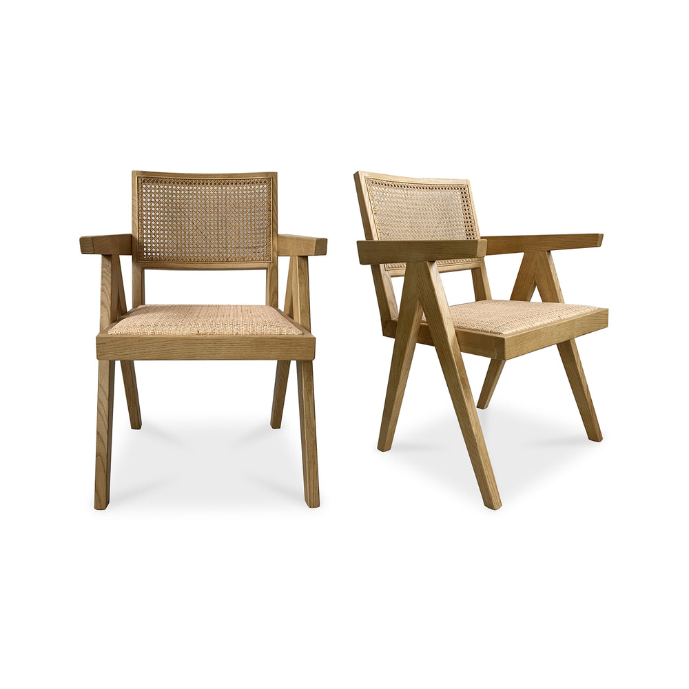 Moe's Home Takashi Chair Set Of 2 - Timeless Mid-century Design With Solid Elm Frame And Rattan Accents Natural Solid Elm Wood,Rattan Seat And Back Fg-1022-24