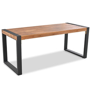English Elm Go Acacia Wood Outdoor Dining Set with Steel Frame Benches for Patio or Indoor Use FG201232AAA