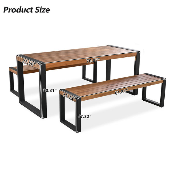 English Elm Go Acacia Wood Outdoor Dining Set with Steel Frame Benches for Patio or Indoor Use FG201232AAA