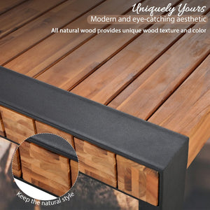 English Elm Go Acacia Wood Outdoor Dining Set with Steel Frame Benches for Patio or Indoor Use FG201232AAA
