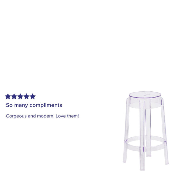 English Elm Laney Transparent Counter Height Stool - Stylish, Stackable, Durable Design for Indoor & Outdoor Use FH-118-APC1-GG