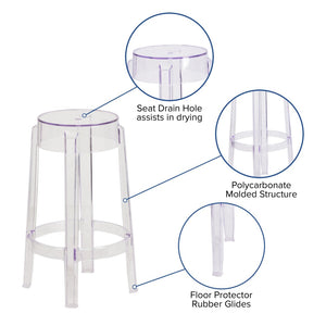 English Elm Laney Transparent Counter Height Stool - Stylish, Stackable, Durable Design for Indoor & Outdoor Use FH-118-APC1-GG