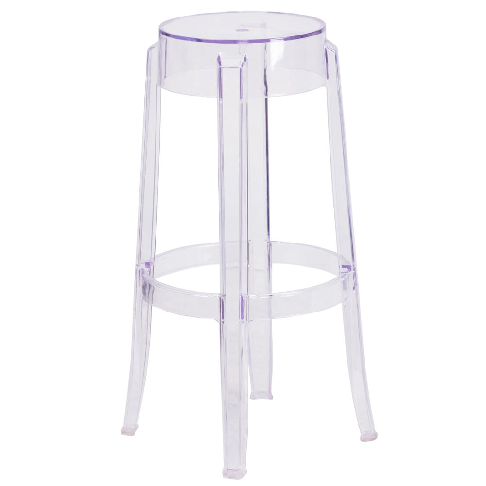 English Elm Laney Modern Transparent Barstool - Sleek, Stackable, Weather-Resistant Design for Indoor/Outdoor Use FH-118-APC2-GG