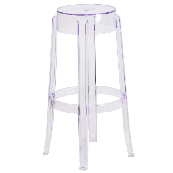 English Elm Laney Modern Transparent Barstool - Sleek, Stackable, Weather-Resistant Design for Indoor/Outdoor Use FH-118-APC2-GG