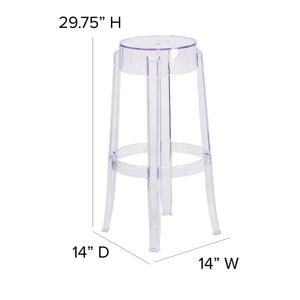 English Elm Laney Modern Transparent Barstool - Sleek, Stackable, Weather-Resistant Design for Indoor/Outdoor Use FH-118-APC2-GG