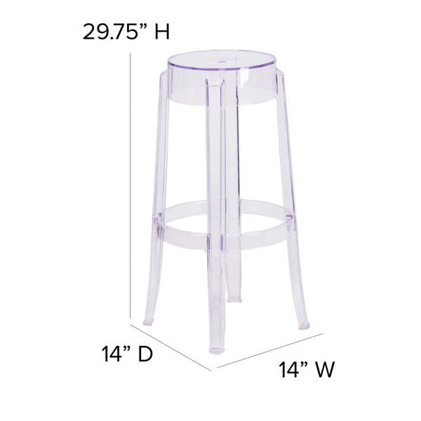 English Elm Laney Modern Transparent Barstool - Sleek, Stackable, Weather-Resistant Design for Indoor/Outdoor Use FH-118-APC2-GG