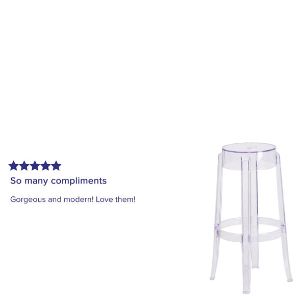 English Elm Laney Modern Transparent Barstool - Sleek, Stackable, Weather-Resistant Design for Indoor/Outdoor Use FH-118-APC2-GG