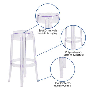 English Elm Laney Modern Transparent Barstool - Sleek, Stackable, Weather-Resistant Design for Indoor/Outdoor Use FH-118-APC2-GG