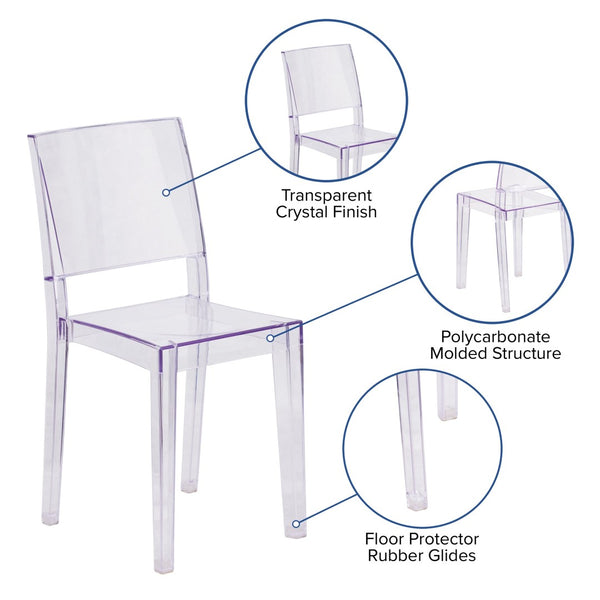 English Elm Phantom Transparent Stacking Side Chair - Modern, Durable Design for Indoor & Outdoor Spaces FH-121-APC-GG