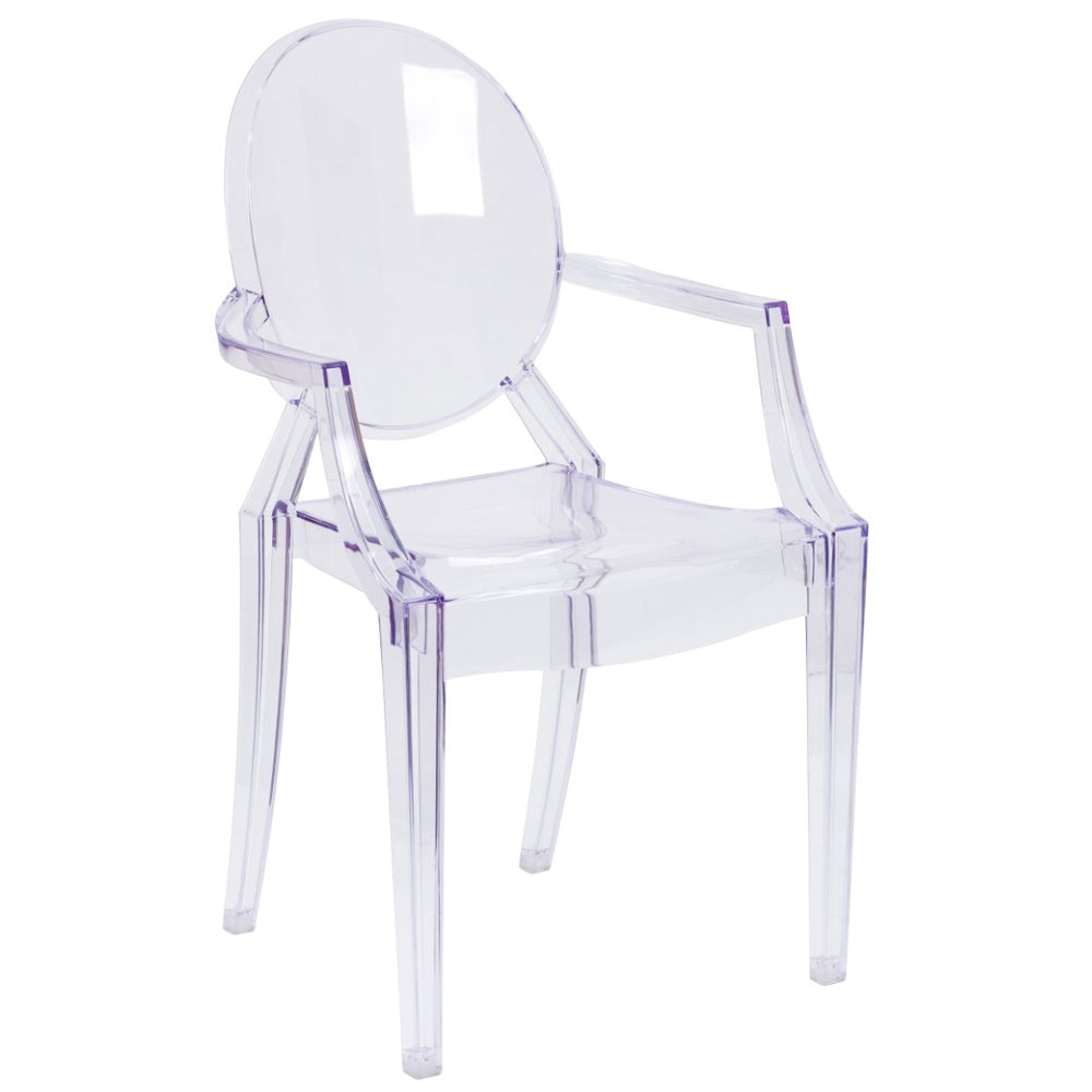 English Elm Shirley Ghost Chair with Arms - Elegant Transparent Crystal Armchair for Indoor & Outdoor Use FH-124-APC-CLR-GG