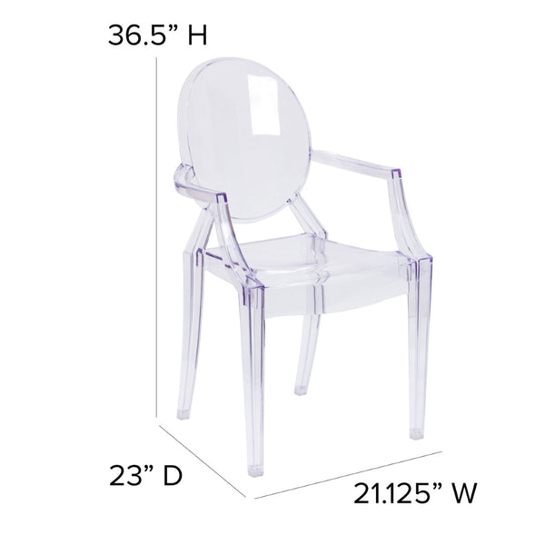 English Elm Shirley Ghost Chair with Arms - Elegant Transparent Crystal Armchair for Indoor & Outdoor Use FH-124-APC-CLR-GG