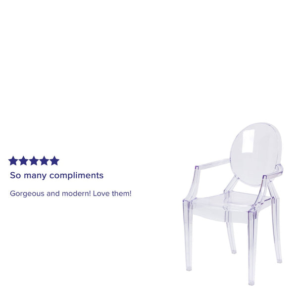 English Elm Shirley Ghost Chair with Arms - Elegant Transparent Crystal Armchair for Indoor & Outdoor Use FH-124-APC-CLR-GG