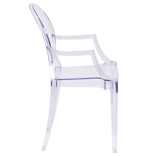 English Elm Shirley Ghost Chair with Arms - Elegant Transparent Crystal Armchair for Indoor & Outdoor Use FH-124-APC-CLR-GG