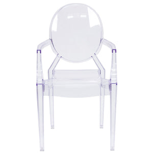 English Elm Shirley Ghost Chair with Arms - Elegant Transparent Crystal Armchair for Indoor & Outdoor Use FH-124-APC-CLR-GG