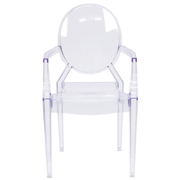 English Elm Shirley Ghost Chair with Arms - Elegant Transparent Crystal Armchair for Indoor & Outdoor Use FH-124-APC-CLR-GG