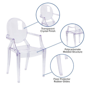 English Elm Shirley Ghost Chair with Arms - Elegant Transparent Crystal Armchair for Indoor & Outdoor Use FH-124-APC-CLR-GG