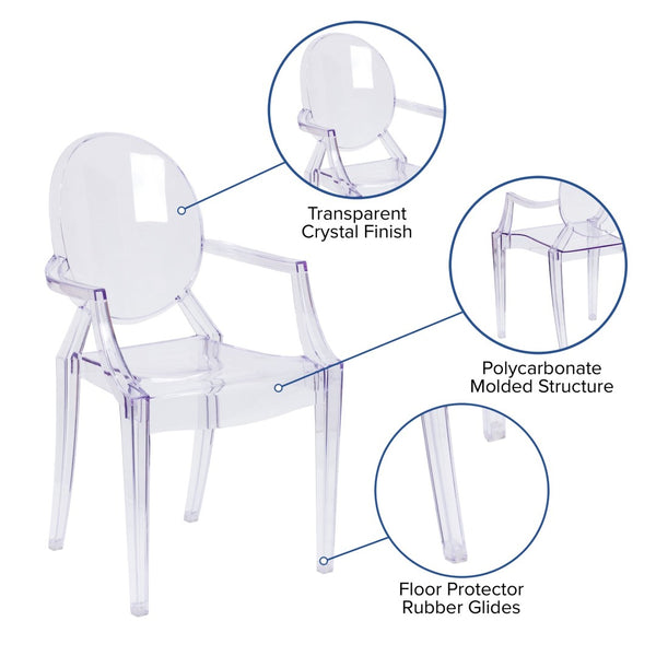 English Elm Shirley Ghost Chair with Arms - Elegant Transparent Crystal Armchair for Indoor & Outdoor Use FH-124-APC-CLR-GG