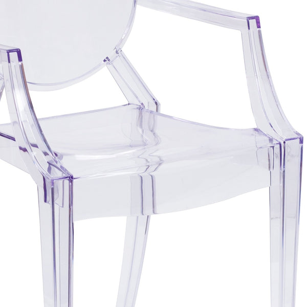 English Elm Shirley Ghost Chair with Arms - Elegant Transparent Crystal Armchair for Indoor & Outdoor Use FH-124-APC-CLR-GG