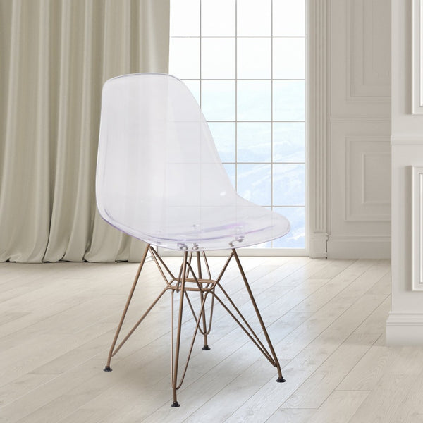 English Elm Elon Ghost Chair with Gold Base – Modern Elegance, Ergonomic Comfort, Perfect for Any Space! FH-130-CPC1-GG