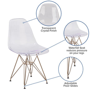 English Elm Elon Ghost Chair with Gold Base – Modern Elegance, Ergonomic Comfort, Perfect for Any Space! FH-130-CPC1-GG