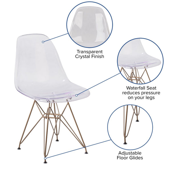 English Elm Elon Ghost Chair with Gold Base – Modern Elegance, Ergonomic Comfort, Perfect for Any Space! FH-130-CPC1-GG