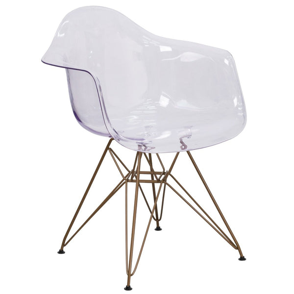 English Elm Alonza Transparent Side Chair with Gold Base - Modern Accent for Home or Office, Comfort & Style FH-132-CPC1-GG