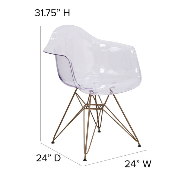 English Elm Alonza Transparent Side Chair with Gold Base - Modern Accent for Home or Office, Comfort & Style FH-132-CPC1-GG