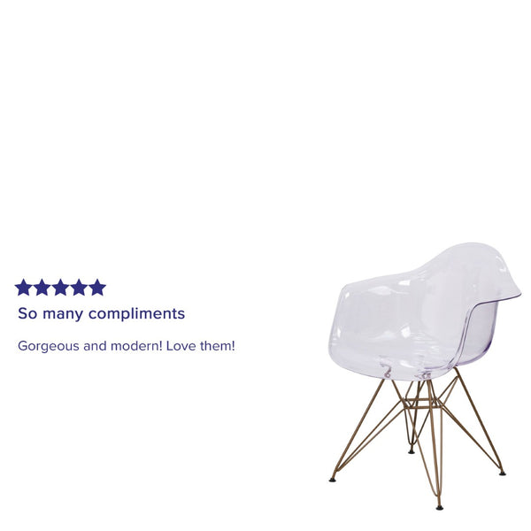 English Elm Alonza Transparent Side Chair with Gold Base - Modern Accent for Home or Office, Comfort & Style FH-132-CPC1-GG