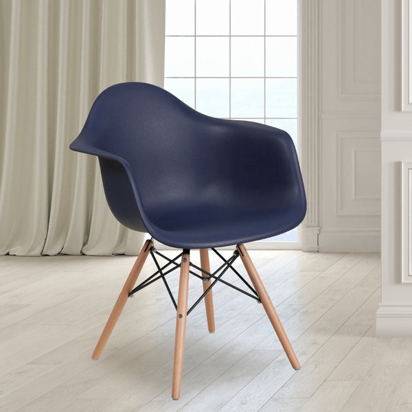 English Elm Alonza Accent Chair with Sculpted Arms and Durable Wooden Legs for Stylish Comfort in Any Space Navy FH-132-DPP-NY-GG