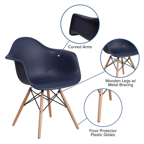 English Elm Alonza Accent Chair with Sculpted Arms and Durable Wooden Legs for Stylish Comfort in Any Space Navy FH-132-DPP-NY-GG