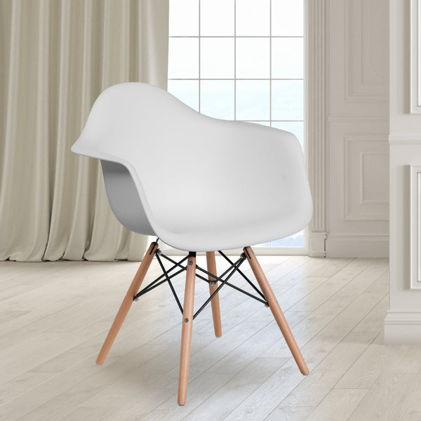 English Elm Alonza Accent Chair with Sculpted Arms and Durable Wooden Legs for Stylish Comfort in Any Space White FH-132-DPP-WH-GG