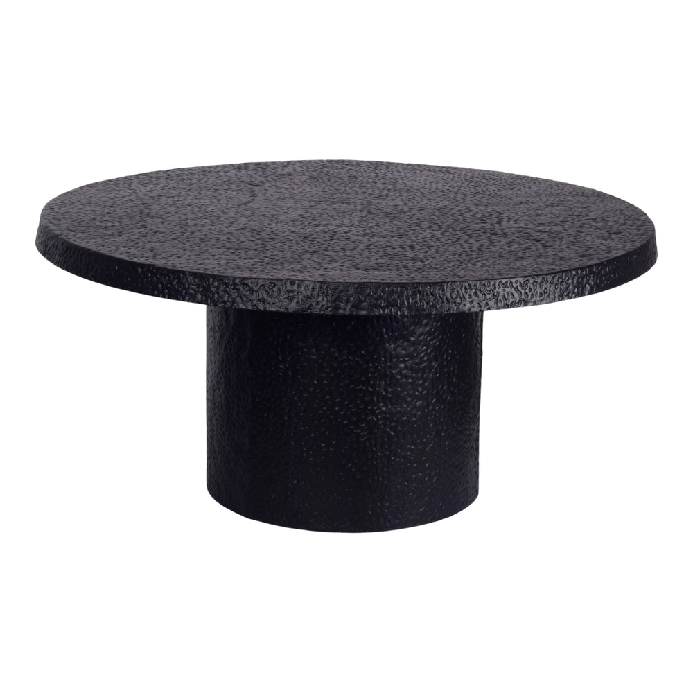 Moe's Home Aulo Pedestal Coffee Table - Sculptural Design Inspired By Brutalism With Raw Textured Finish Black Aluminum Fi-1107-02-0