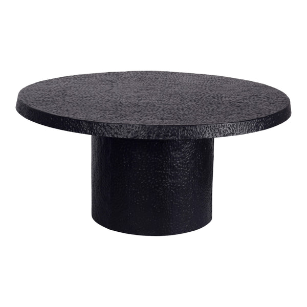 Moe's Home Aulo Pedestal Coffee Table - Sculptural Design Inspired By Brutalism With Raw Textured Finish Black Aluminum Fi-1107-02-0