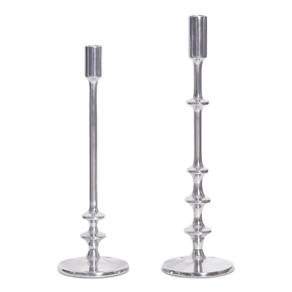 Moe's Home Irie Candle Holders Set Of 2 - Elegant Polished Nickel Finish For Tapered Candles, No Assembly Needed Silver Aluminum Fi-1119-30
