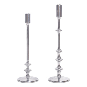 Moe's Home Irie Candle Holders Set Of 2 - Elegant Polished Nickel Finish For Tapered Candles, No Assembly Needed Silver Aluminum Fi-1119-30