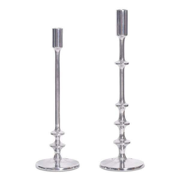 Moe's Home Irie Candle Holders Set Of 2 - Elegant Polished Nickel Finish For Tapered Candles, No Assembly Needed Silver Aluminum Fi-1119-30