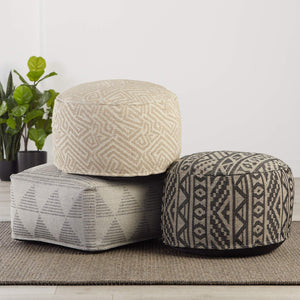 Jaipur Living Jaipur Living Fika Tribal Geometric Pouf Woven Polyester Indoor Outdoor Footrest POF100492