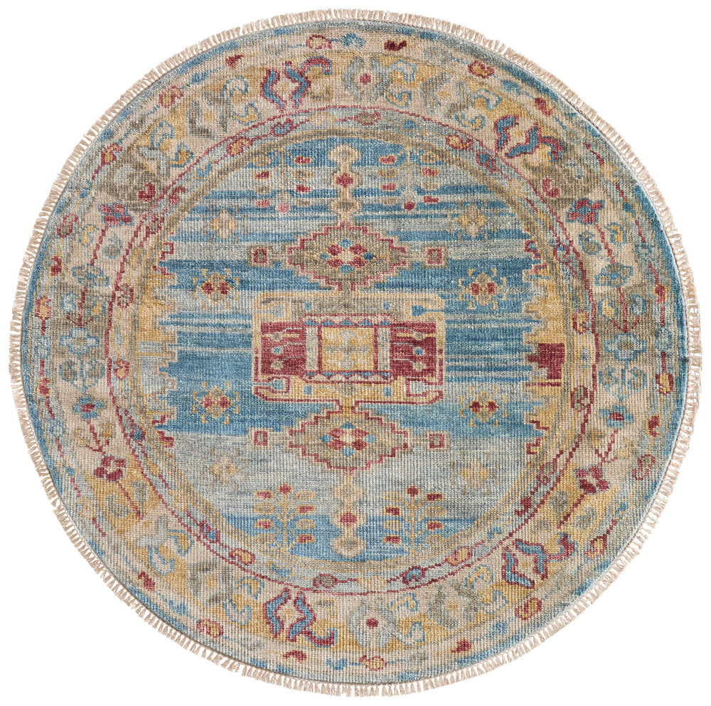 Feizy Rugs Fillmore Hand-Knotted Wool Round Area Rug Traditional Geometric for Living Room FIL6944FBLUMLTN80