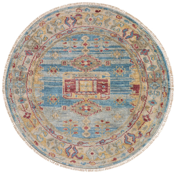 Feizy Rugs Fillmore Hand-Knotted Wool Round Area Rug Traditional Geometric for Living Room FIL6944FBLUMLTN80