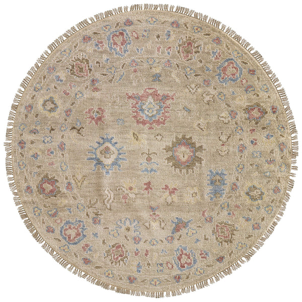 Feizy Rugs Fillmore Hand-Knotted Wool Area Rug Transitional Floral Botanical for Living Rooms Brown/Tan/Blue 8' x 8' Round FIL69CJFLGN000N80